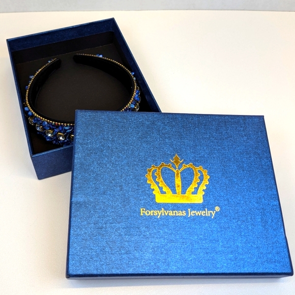 Blue Crushed Turquoise Stone & Rhinestone Embedded Headband Forsylvanas Jewelry - Picture 8 of 8